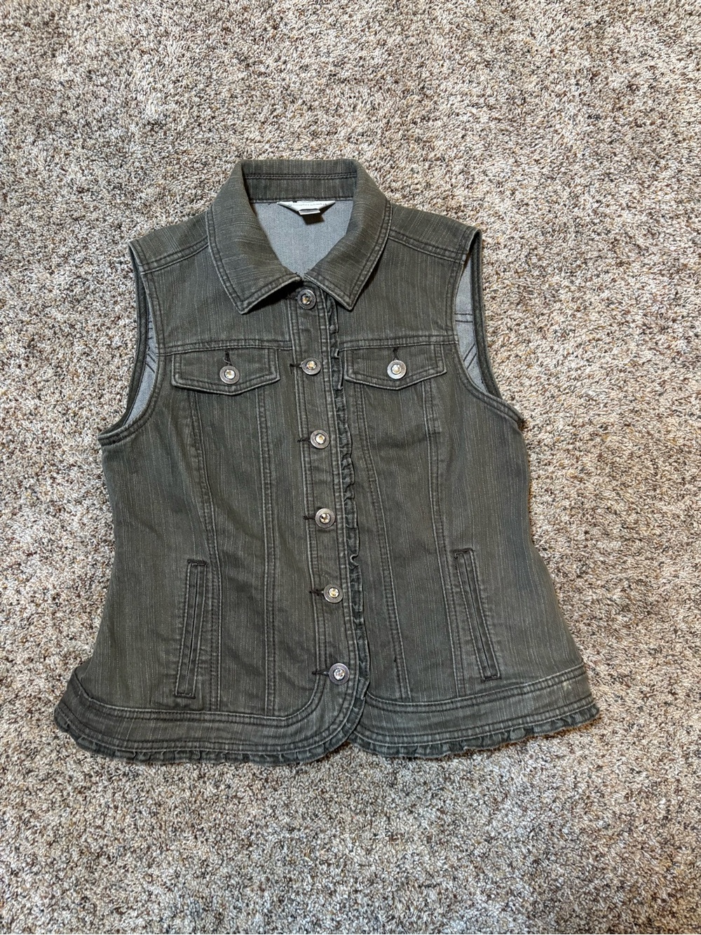 295. Christopher & Banks Olive Green Sleeveless Denim Vest, Size S